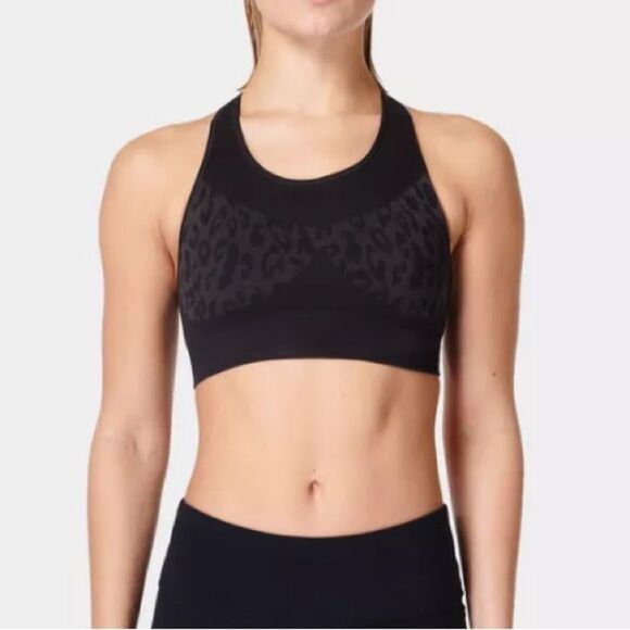Sweaty Betty Stamina Seamless Sports Bra - Grey Easy Leopard Jacquard - Picture 1 of 12